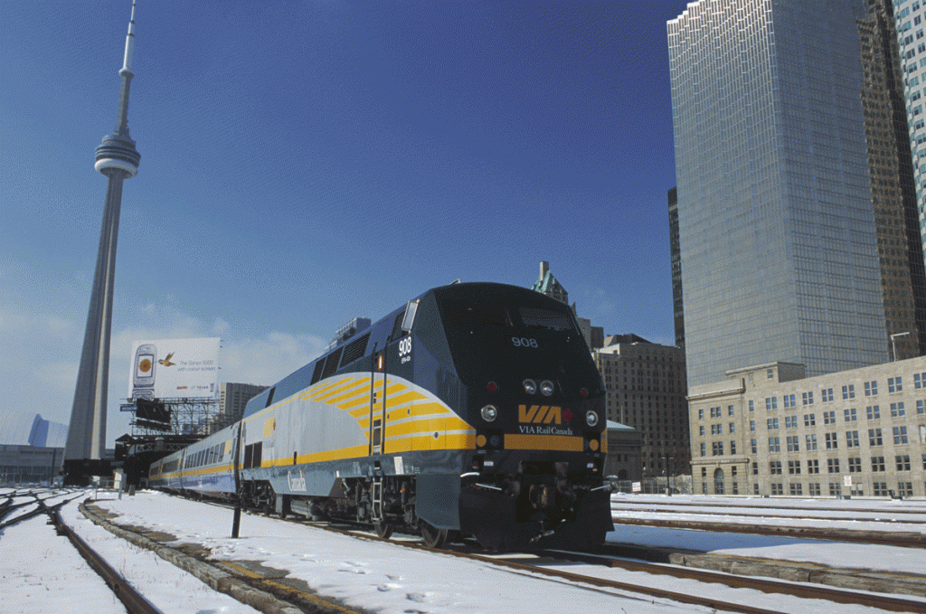 Via Rail train leaving Toronto