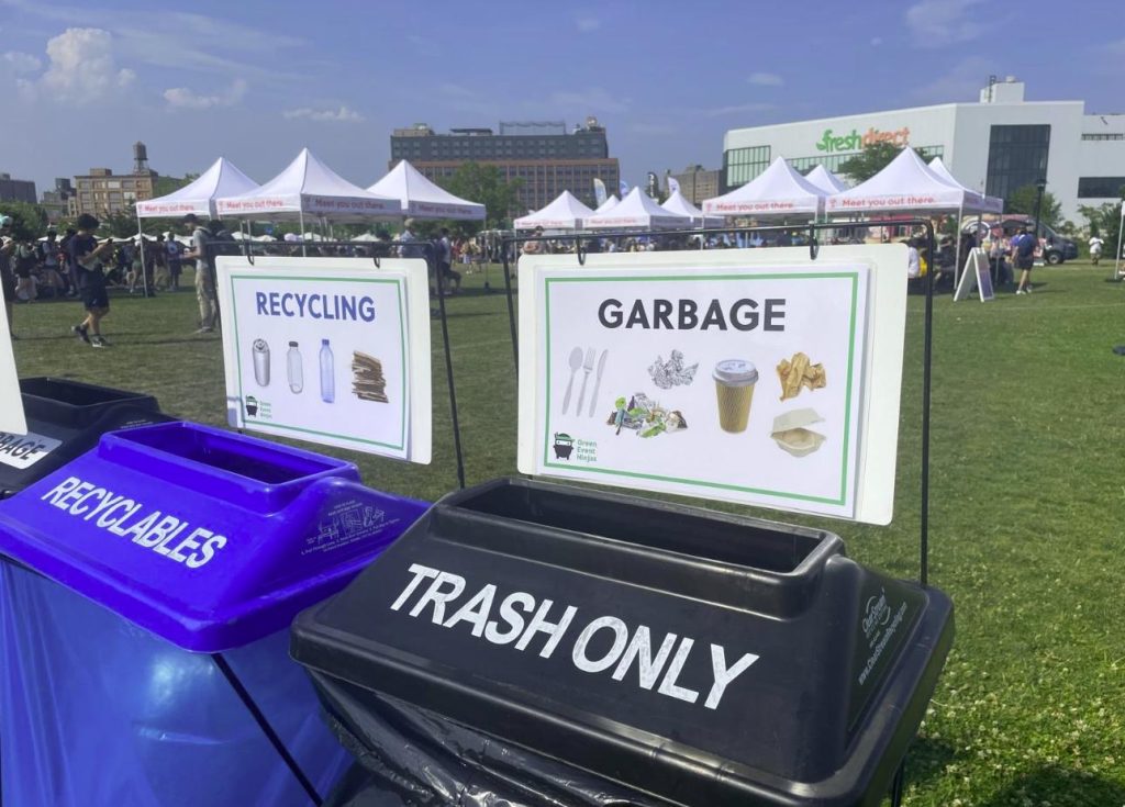 Recycling and garbage station at Pokémon GO Fest NYC 2024