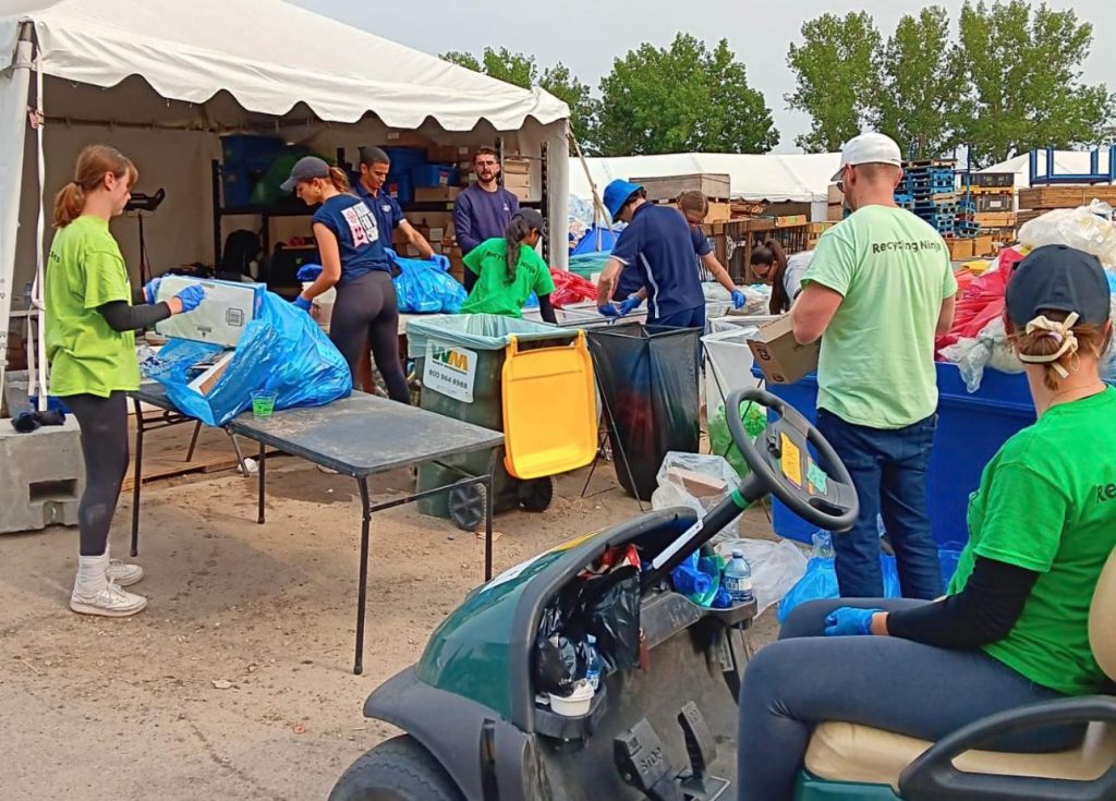 Green Event Ninjas crew sorting waste under the tent at the CPKC Women's Open 2024