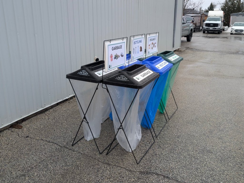 X-frame event bins set up outside the Green Event Ninjas warehouse ahead of delivery